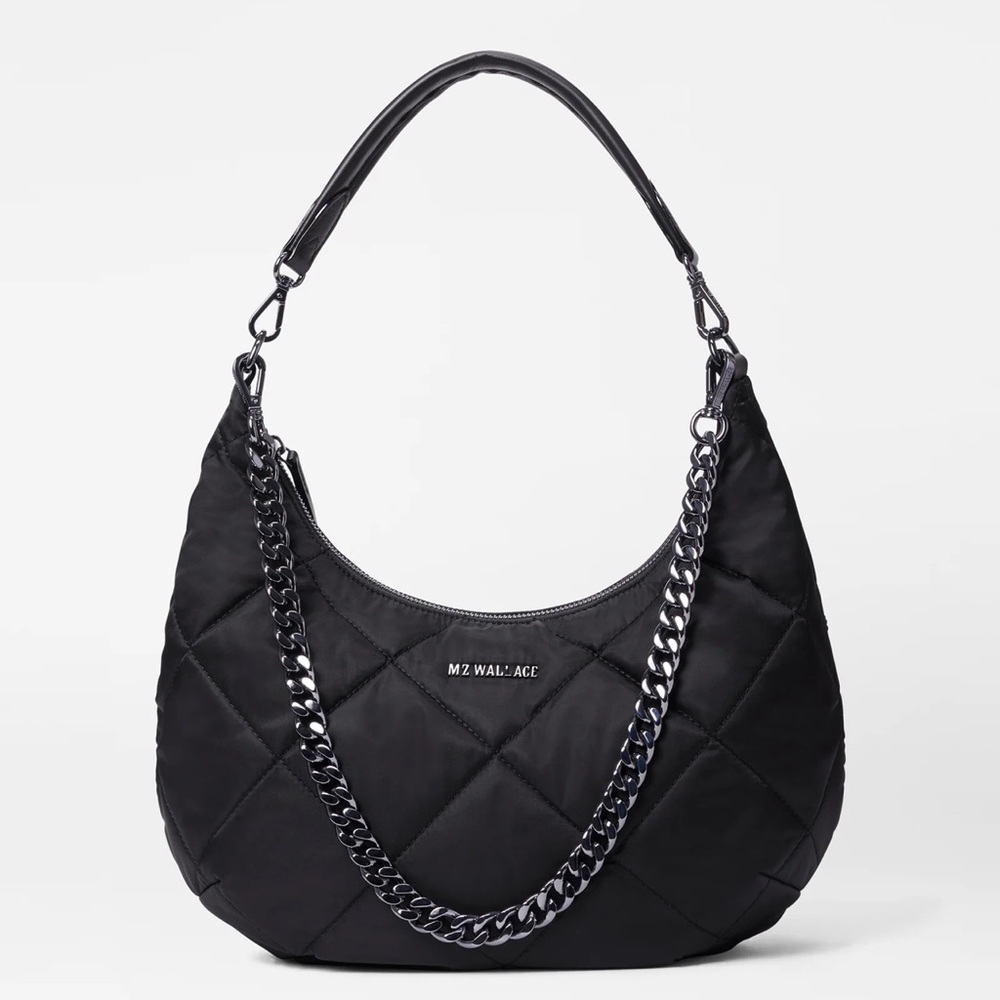 New Mz Wallace Black Madison Quilted Shoulder Bag with 3 Detachable Straps